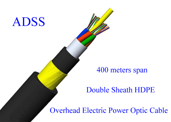 ADSS Fiber Optic  Armoured Cable G652D 48B1.3 11KN Span 400M 13.4mm 48 Core PE HDPE