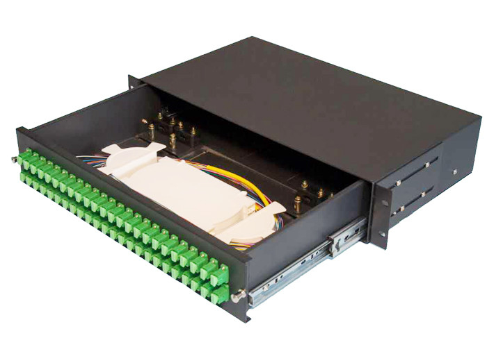 Network 2U 48 Core Rack Fiber Optical Patch Panel Hand Pull Type 482mmx240mm