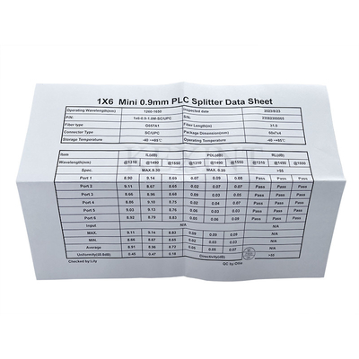 Ftth Single Mode Fiber Splitter 1x6 Mini Type Sc Upc Connecter G657a1