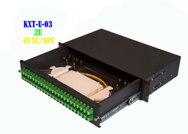 Network 2U 48 Core Rack Fiber Optical Patch Panel Hand Pull Type 482mmx240mm