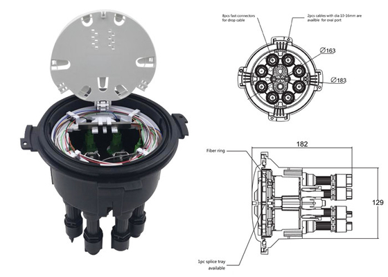 12 Core  2 Into 8 Out SC Fiber Optic Closure Enclosure Outdoor IP68 1 X 8 PLC Splitter