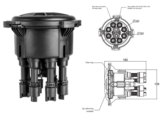12 Core  2 Into 8 Out SC Fiber Optic Closure Enclosure Outdoor IP68 1 X 8 PLC Splitter